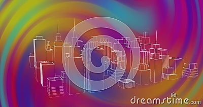 Image of metaverse city over multicolour changing background Stock Photo