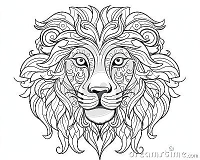 cartoon lion line drawing is featured on a small lion coloring page. Stock Photo