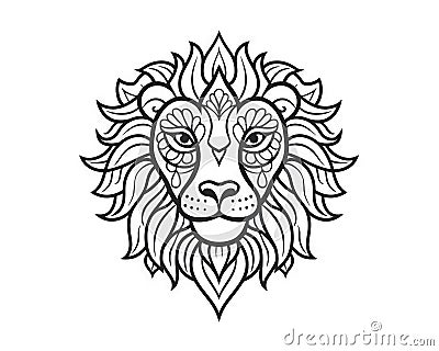 cartoon lion line drawing is featured on a small lion coloring page. Stock Photo