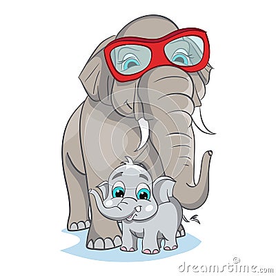 Image of mother elephant with baby elephant Vector Illustration