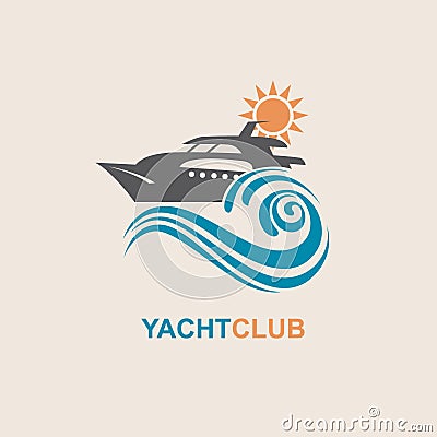 Image of motorboat icon on waves Vector Illustration
