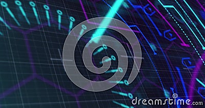 Image of multi coloured scope scanning with markers over grid background Stock Photo