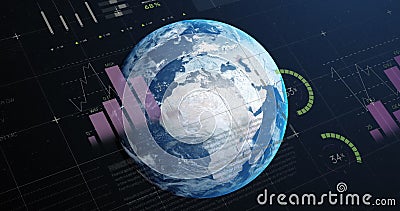 Image of multicolored infographic interface over rotating globe against space Cartoon Illustration