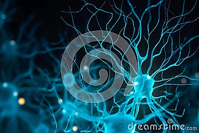 An image of neurons involved in executive function, such as those in the prefrontal cortex. Generative AI Stock Photo