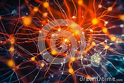 An image of neurons involved in language processing, such as those in Broca's and Wernicke's areas. Generative Stock Photo