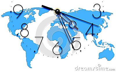 An image of a nice clock with world map Stock Photo