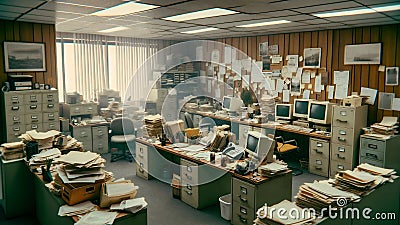 An image of the office of a newspaper or magazine company on the verge of bankruptcy. AI generated image. Stock Photo