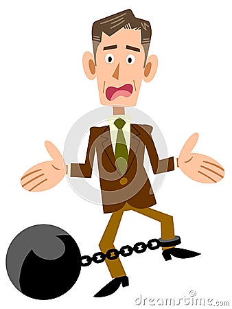 An old Businessman and fetters Vector Illustration