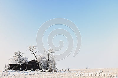 Run Down Farm House In Winter. Stock Photo