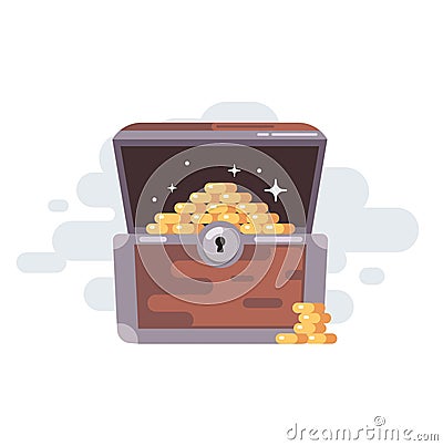 Old treasure chest with coins. golden coins Stock Photo