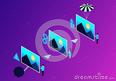 Image Optimization and Image Compression Concept - 3D Illustration Stock Photo