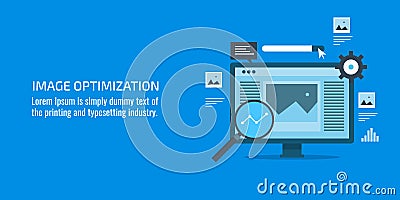 Image optimization, website optimization, alt - text optimization, seo, digital marketing concept. Flat design vector banner. Vector Illustration