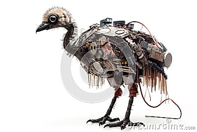 Image of an ostrich modified into a robot on a white background. Wildlife Animals. Illustration, Generative AI Stock Photo