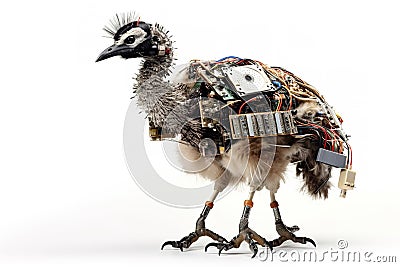 Image of an ostrich modified into a robot on a white background. Wildlife Animals. Illustration, Generative AI Stock Photo