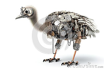 Image of an ostrich modified into a robot on a white background. Wildlife Animals. Illustration, Generative AI Stock Photo