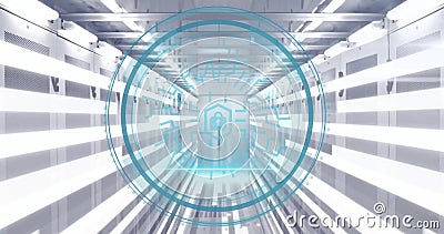 Image of padlock icon, digital data processing over computer servers Stock Photo