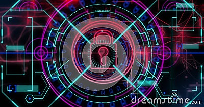Image of padlock icon, scope scanning and data processing Stock Photo