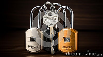 An image of a padlock with multiple keys, emphasizing the importance of having backup options in c Stock Photo