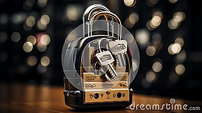 An image of a padlock with multiple keys, emphasizing the importance of having backup options in c Stock Photo