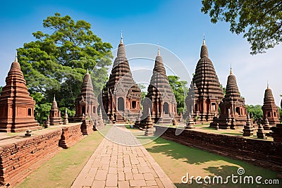 Pagoda and Bhuddha statues in Wat Chaiwattanaram Temple, Ayutthaya Historical Park, Phra Nakorn Si Ayutthya Stock Photo