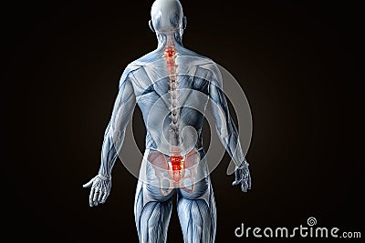 Anatomical vision back pain. 3D illustration. Cartoon Illustration