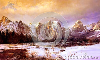 A image of a panoramic landscape with mountains and hills plus trees and rivers Stock Photo