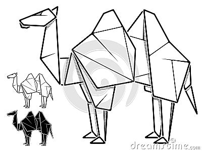 Image of paper camel origami contour drawing by line. Vector Illustration