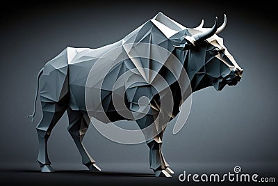 Image of paper origami art. Handmade paper bull. wildlife. Animal. illustration, generative AI Cartoon Illustration