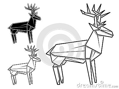 Image of paper origami of deer contour drawing by line. Vector Illustration