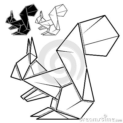 Image of paper squirrel origami contour drawing by line. Vector Illustration