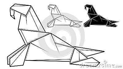 Image of paper walrus origami contour drawing by line. Vector Illustration