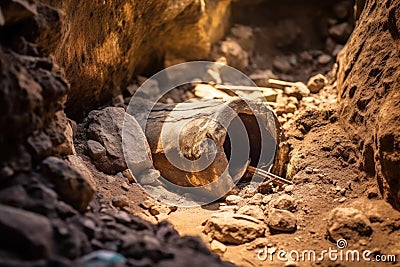 image of a partially excavated ancient artifact Stock Photo