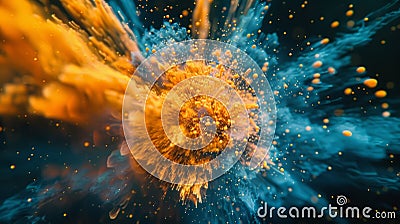 An image of a particle collision captured by a highspeed camera showcasing the explosion of particles Stock Photo