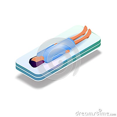 Image Patient Girl Lies on Medical Flying Platform Vector Illustration