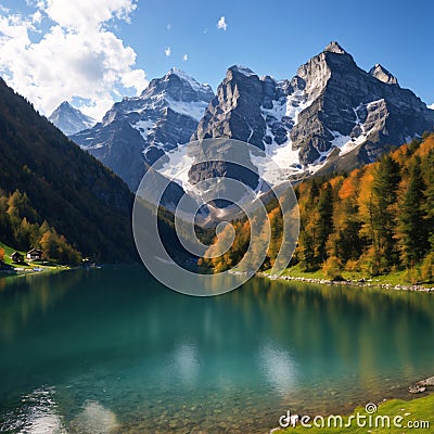 Perfect summer view of the lake Oeschinensee in sunny day. Location Swiss alps, Switzerland, Kandersteg Stock Photo