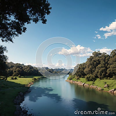 Image of Picturesque river landscape made with Generative AI Stock Photo