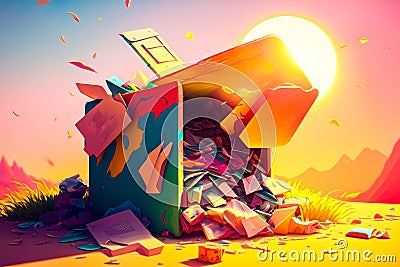 An image of pile of trash on the ground. Generative AI Stock Photo