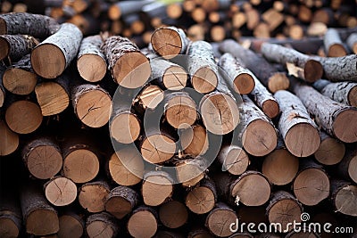 Image Pile of wood logs, trunks prepared for winter warmth Stock Photo