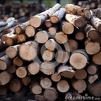 Image Pile of wood logs, trunks prepared for winter warmth Stock Photo