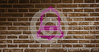 Image of pink neon bell icon on brick background Stock Photo