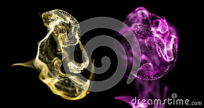 Image of pink and white particle vapours moving over black background Stock Photo