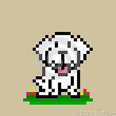 Image of a pixel white puppy Vector Illustration
