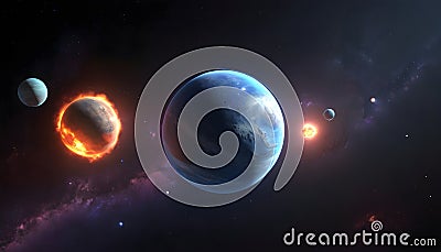 an image of planets in space solar system with milkyway on dark background Stock Photo