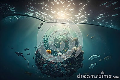 a pollution and plastic in the ocean with the fish Stock Photo