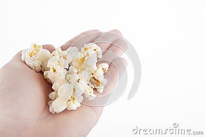 Image of pop corn hand white background Stock Photo