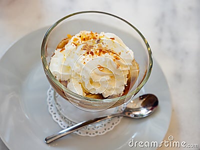 Dessert Banoffi of cookies with bananas and cream Stock Photo