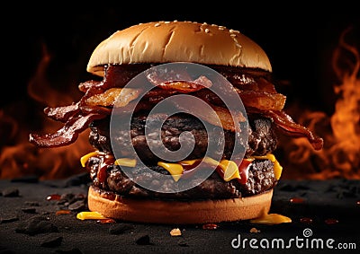 AI image Double beef burger and bacon Stock Photo