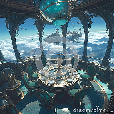 Ethereal Opulence: Aether Airship Club Stock Photo