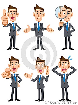 6 poses and gestures of businessmen Vector Illustration