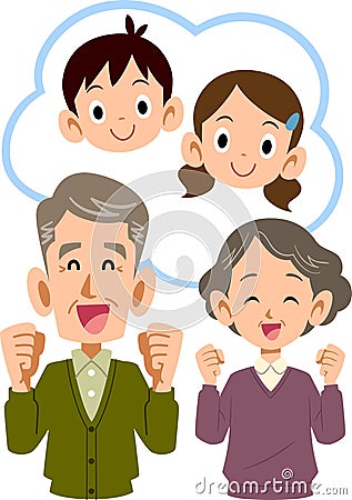 A positive senior couple thinking of grandchildren Vector Illustration